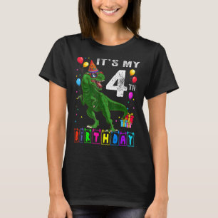 Camiseta É meu quarto aniversário feliz 4 anos Dinossauro R