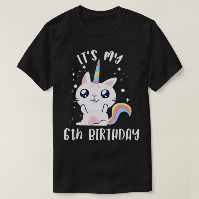 Camiseta É Minha 6 Aniversário Gato Unicorn Caticorn Cute (Frente do Design)