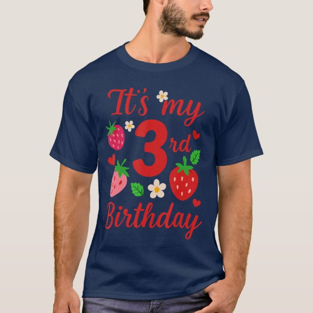 Camiseta É Minha aniversário de 3 anos Cute Strawberry Que  (Frente)