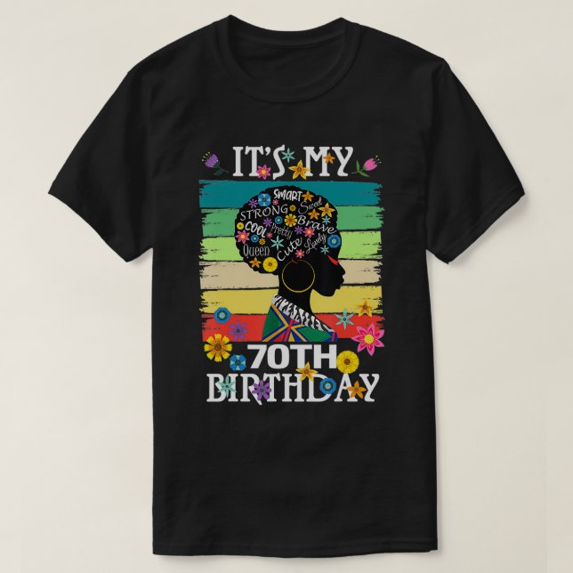 Camiseta É Minha Mulher Negra Africana Americana de 70 Anos (Frente do Design)