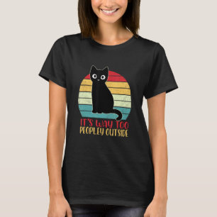 Camiseta É Muito Cheio Lá Fora - Gato Preto Retro Int