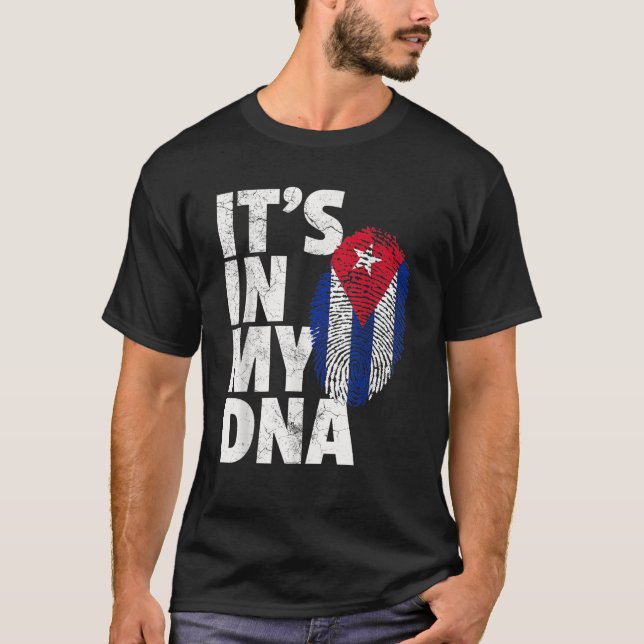 Camiseta É no meu DNA Cuba, a bandeira do Orgulho Cubano, m (Frente)