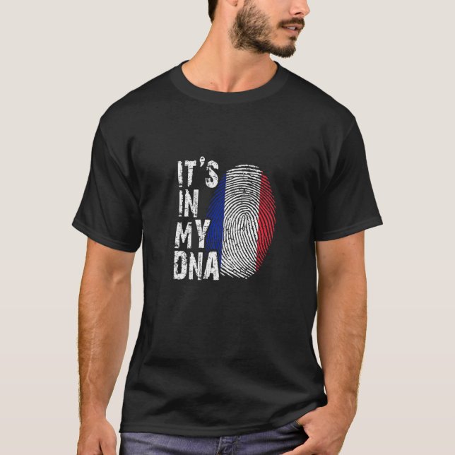 Camiseta É no meu DNA França Francês Francês Bandeira Paris (Frente)