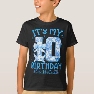 Camiseta É o meu 10º aniversário Menina Azul Coquete Laço 1