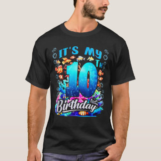 Camiseta É o meu 10º aniversário Menino Peixe do Mar Animai
