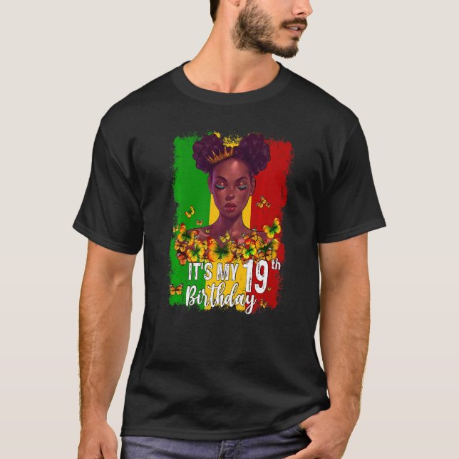 Camiseta É o meu 19º aniversário, 19 anos Melanina Negra (Frente)