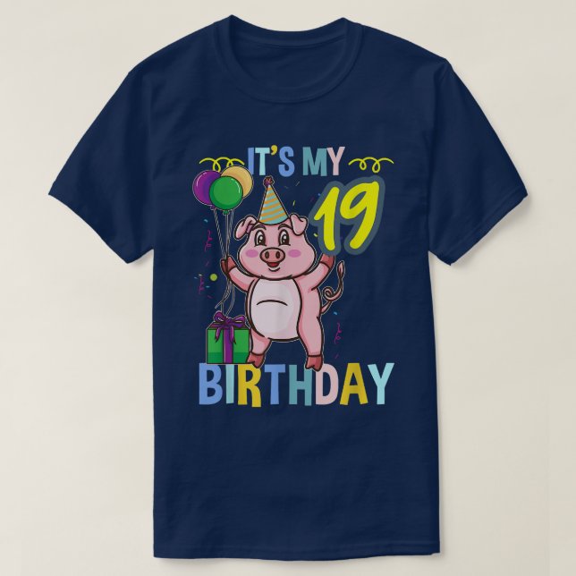 Camiseta É o meu 19º aniversário, Cute Pig 3303 (Frente do Design)