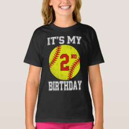 Camiseta É o meu 2º aniversário menina softball 2 anos de i