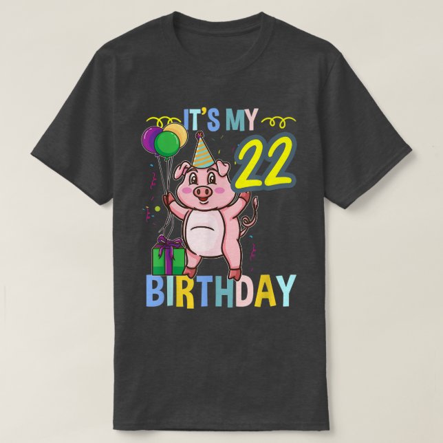 Camiseta É O Meu 22º Aniversário, Cute Pig 3310 (Frente do Design)