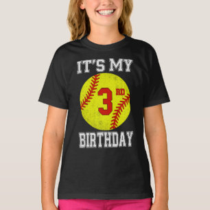 Camiseta É o Meu 3º Aniversário Menina Softbol 3 Anos de Id