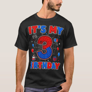 Camiseta É o meu 3º aniversário tema de teia de aranha meni