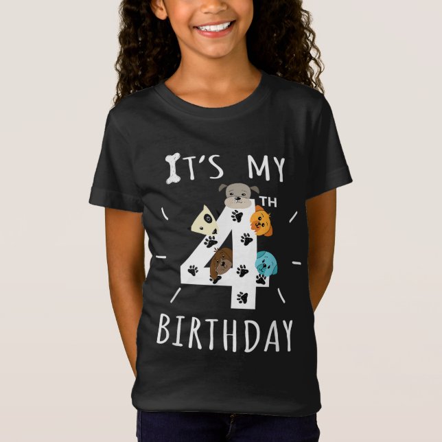 Camiseta É o meu 4º Aniversário Tema do Sobrinho dos Cachor (Frente)