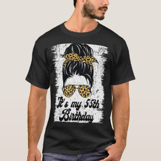 Camiseta É o meu 55º Aniversário Leopard Mensy Bun Aniversá