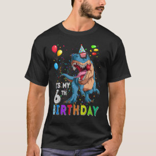 Camiseta É o meu 6 Aniversário Feliz 6 Anos Dinossauro Rex