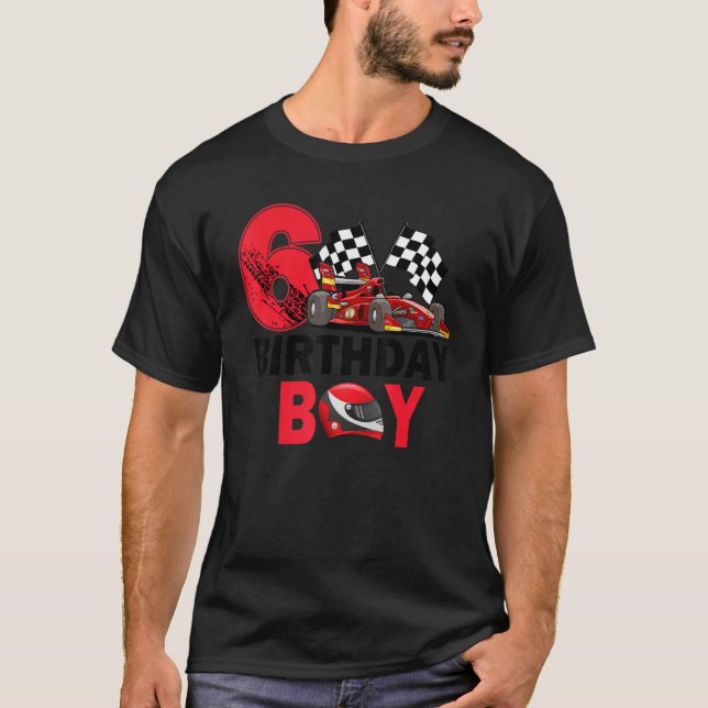 Camiseta É o meu 6 Birthday Boy 6 Toddler Racing Car Drive (Frente)