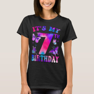 Camiseta É o meu 7º aniversário Tema Borboleta Menino de 7