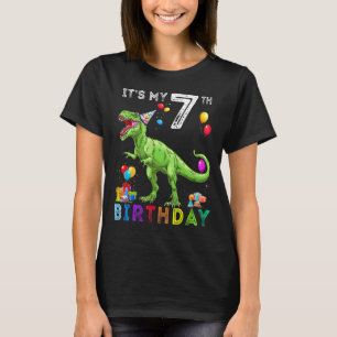 Camiseta É o meu 7 Aniversário Feliz 7 Anos Dinossauro Rex