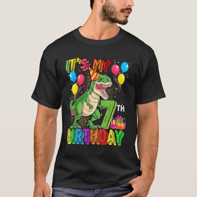 Camiseta É O Meu 7 Aniversário Rex Dinossauro Rex Aniversár (Frente)