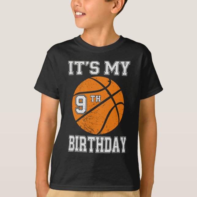 Camiseta É o Meu 9º Aniversário de Basquete Design (Frente)
