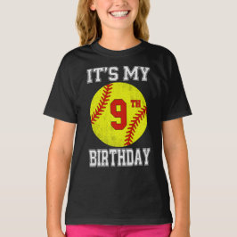 Camiseta É o meu 9º aniversário de menina de softball de 9 