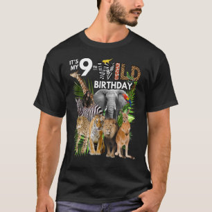 Camiseta É o meu 9º aniversário selvagem Animais Safari Nas
