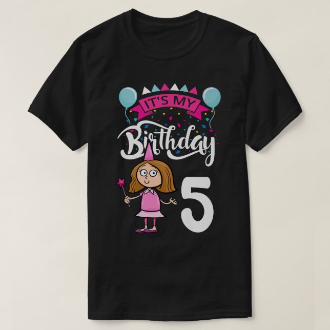Camiseta É o meu aniversário 5 Themed Fairy Birthday (Frente do Design)