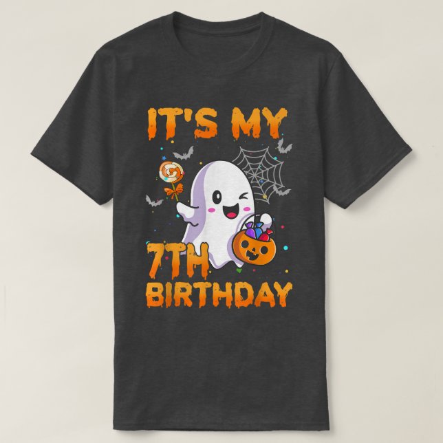 Camiseta É O Meu Aniversário 7 Boo Ghost Pumpkin Candy (Frente do Design)