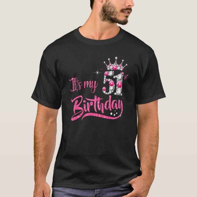 Camiseta É o meu aniversário de 511 ruas, Diamante Rosa, 51 (Frente)