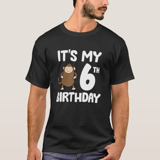 Camiseta É o meu aniversário de 6 Aniversário de macaco-mac (Frente)