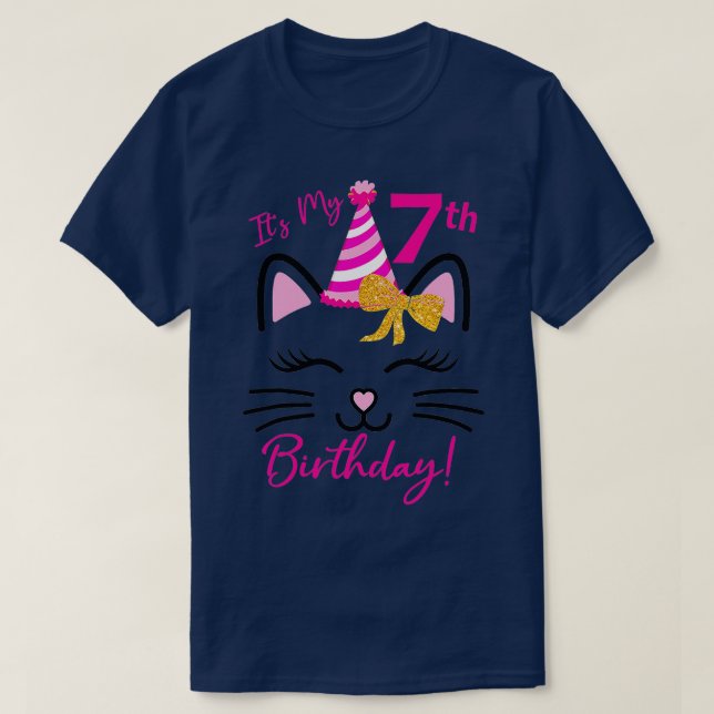 Camiseta É O Meu Aniversário De 7, Uma Gata Engraçada, Aniv (Frente do Design)