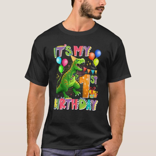 Camiseta É o meu Aniversário de criança de Dinossauros prim (Frente)