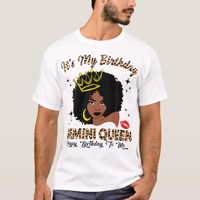 Camiseta É O Meu Aniversário Gemini Rainha Africana America (Frente)