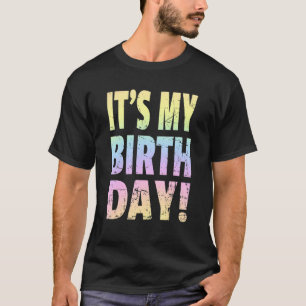 Camiseta É o meu Aniversário Retro Pastel Rainbow Aniversár