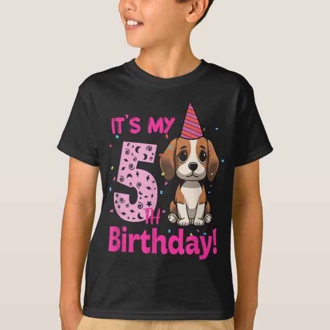 Camiseta É o meu cachorro de beagle de aniversário de 5 há  (Frente)