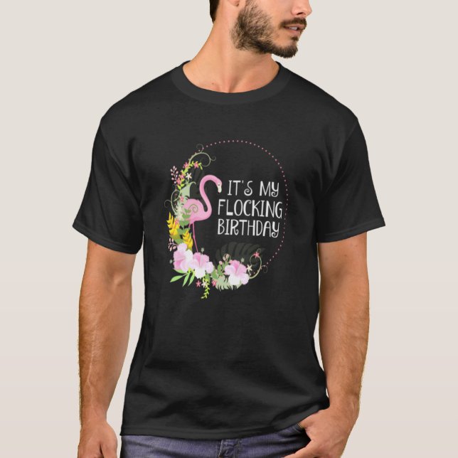 Camiseta É O Meu Floco Noturno Flamingo Floral (Frente)