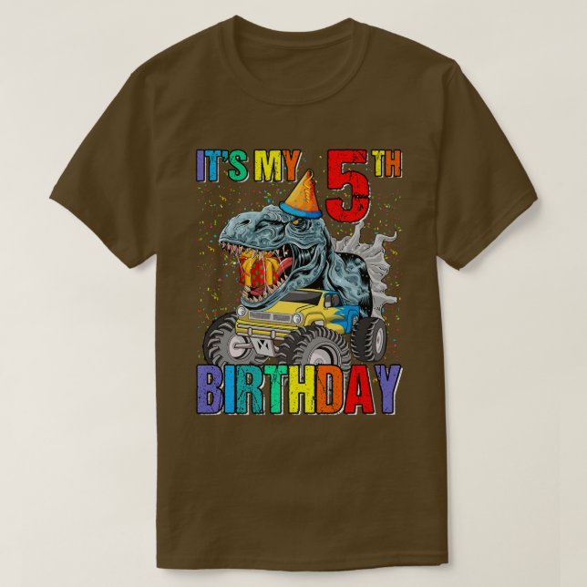 Camiseta É o meu monstro 5 de Aniversário Dinossauro de Cam (Frente do Design)