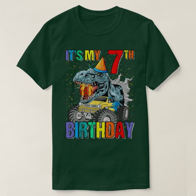 Camiseta É o meu monstro 7 de Aniversário Dinossauro de Cam (Frente do Design)
