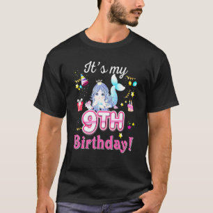 Camiseta É o meu nono aniversário, 9 anos, Sereia Feliz Awe
