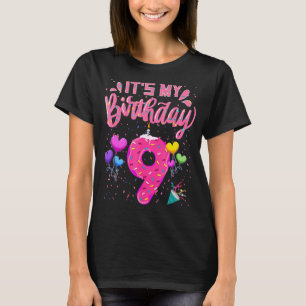Camiseta É o meu nono aniversário, Doughnut Happy, 9 anos,
