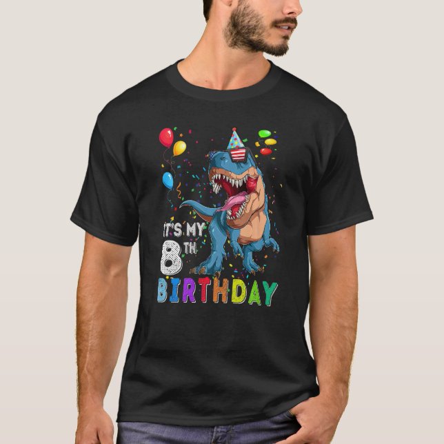 Camiseta É o meu oitavo aniversário Feliz 8 anos Dinossauro (Frente)