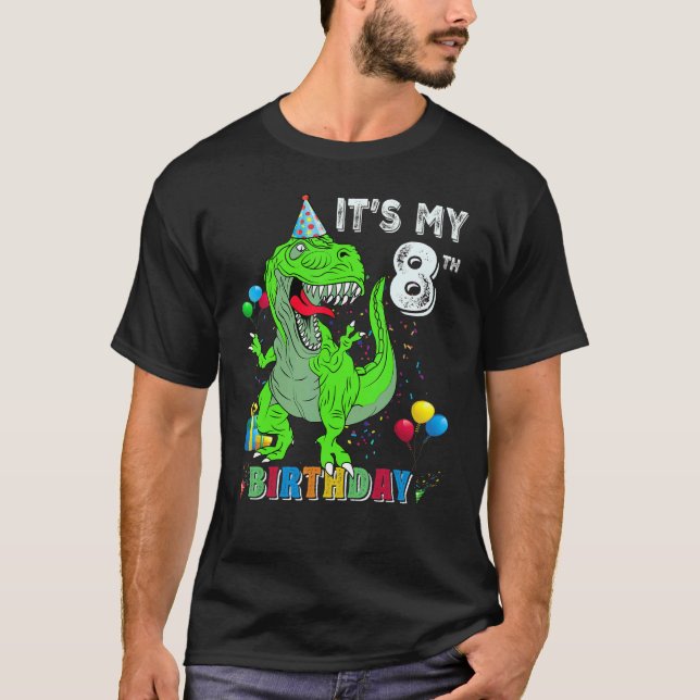 Camiseta É o meu oitavo aniversário Feliz 8 anos Dinossauro (Frente)