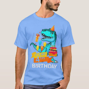 Camiseta É O Meu Quarto Aniversário, 4 Anos, T Rex Saurus D