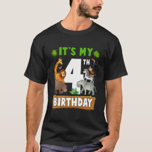 Camiseta É o meu quarto aniversário, Zoo Selva Safari, 4 an