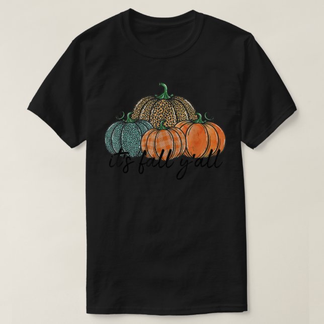 Camiseta É o outono de Autumn Pumpkin Leopard Ação de Graça (Frente do Design)