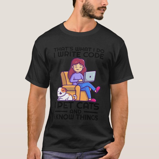 Camiseta É o que eu faço eu escrevo código eu acaricio gato (Frente)