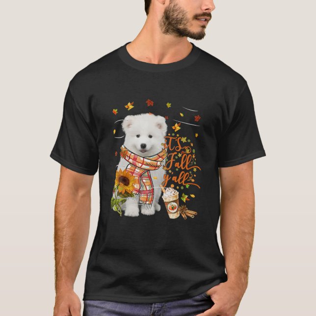 Camiseta É o Queda de Cachorro Samoyed no Dia das Bruxas (Frente)