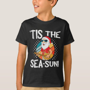 Camiseta É o Sol do Mar Divertido Papai Noel Tropical Para