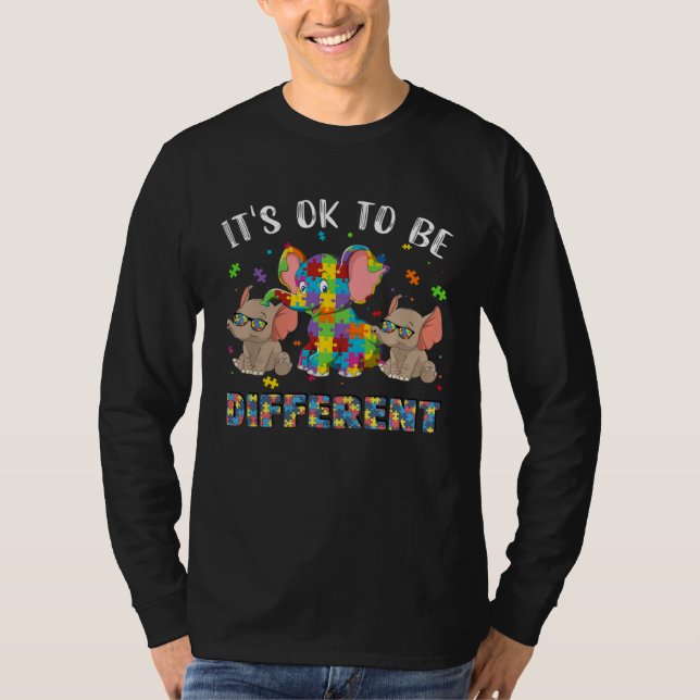 Camiseta É Ok Ser Diferente Elefante Puzzle Autismo Ciente (Frente)