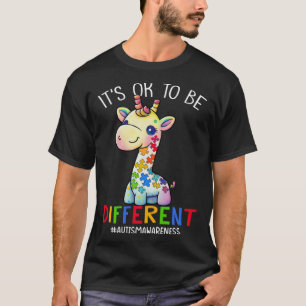 Camiseta É Ok Ser Diferente Girafa Adorável Autismo Conscie