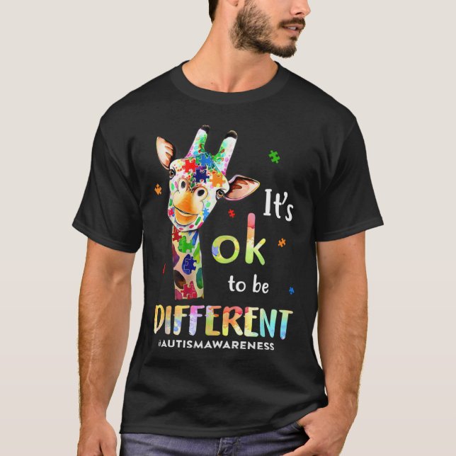 Camiseta É Ok Ser Diferente Girafa Puzzle Conscientização d (Frente)